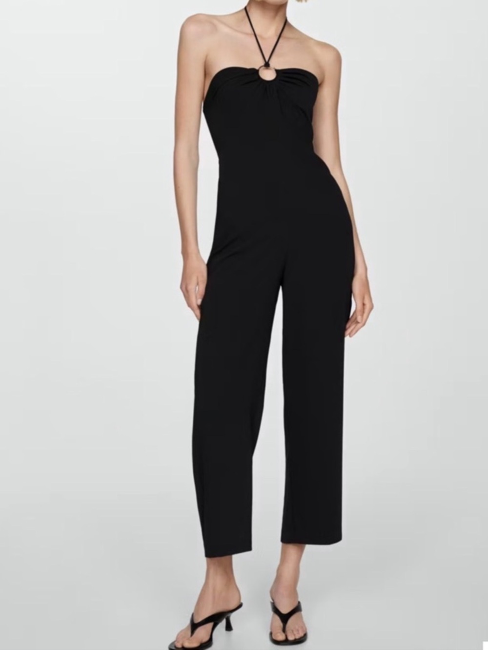 Mango Black Strapless Ring-Detail Jumpsuit
